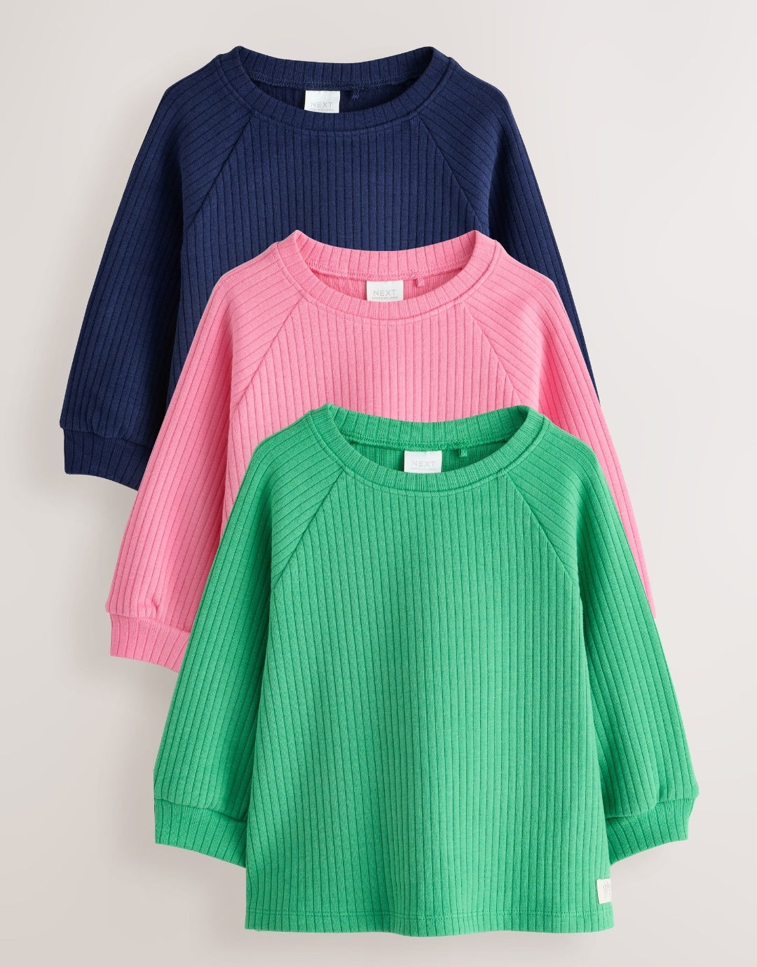 Pink/Green Ribbed Long Sleeve Raglan Top