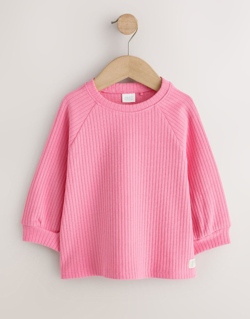 Pink/Green Ribbed Long Sleeve Raglan Top