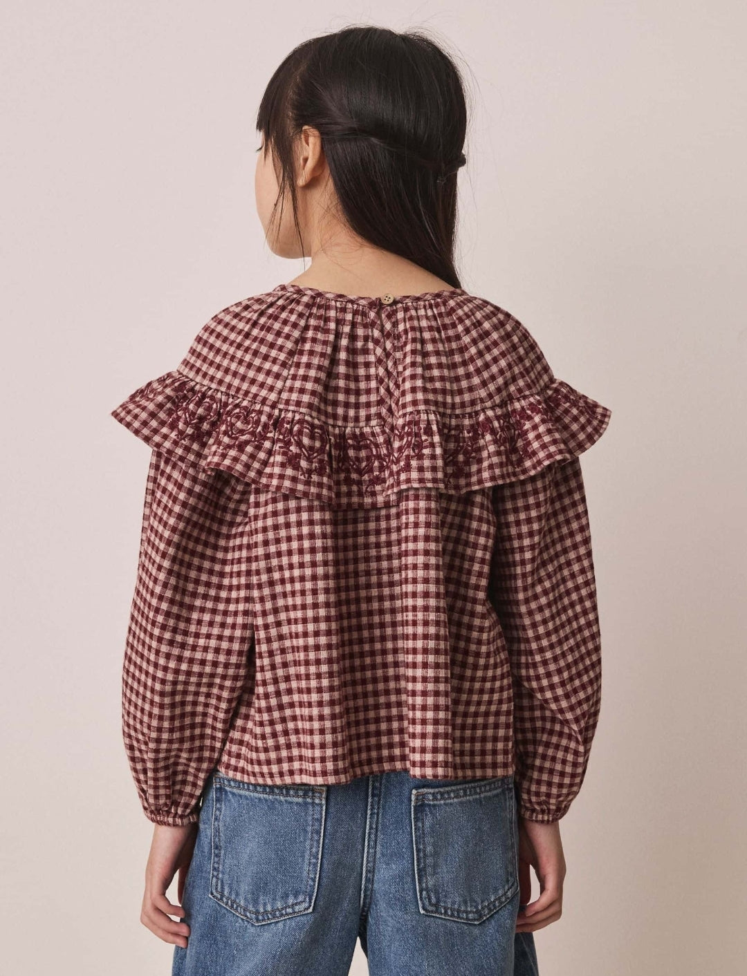 Chocolate Brown Check Ruffle Blouse