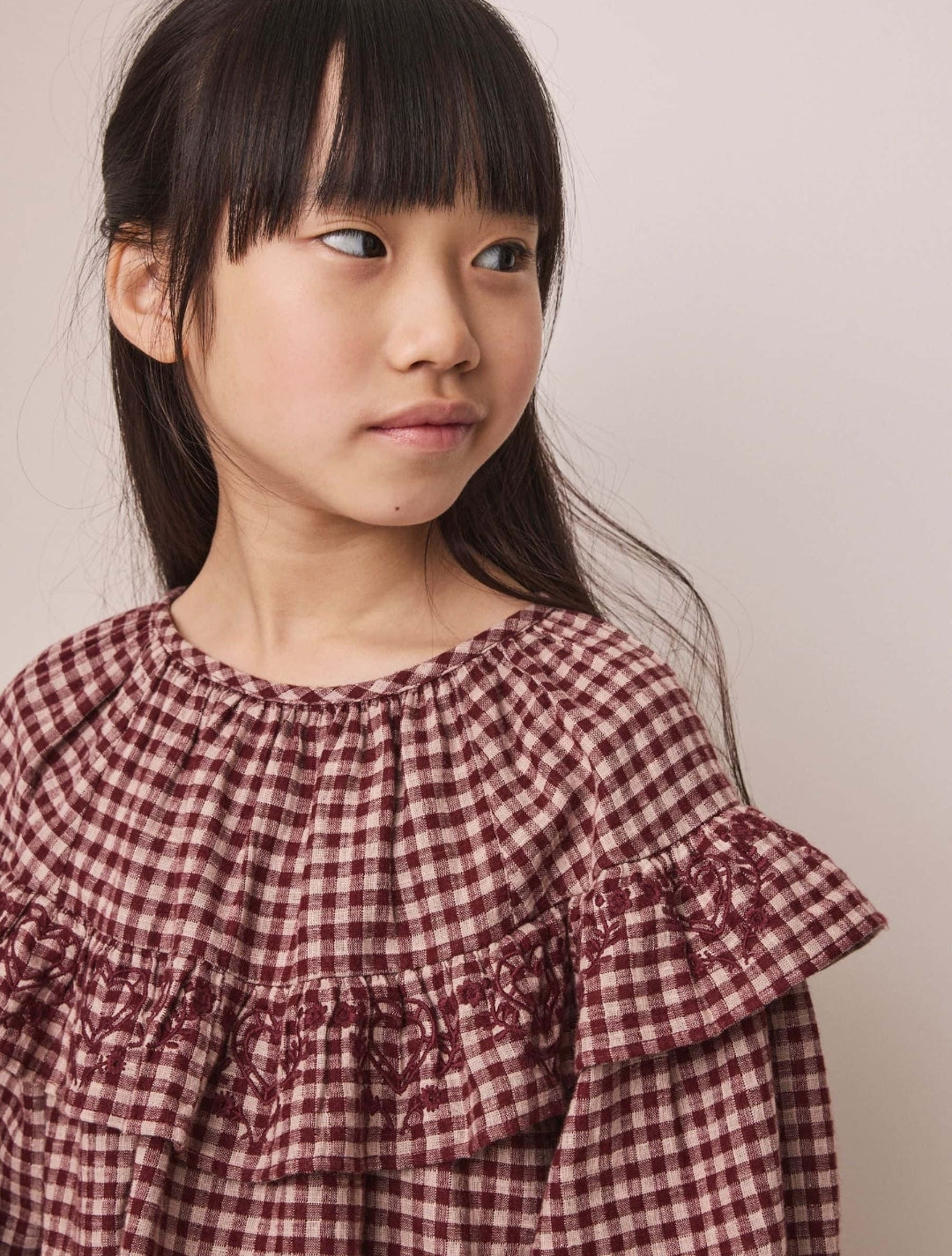 Chocolate Brown Check Ruffle Blouse