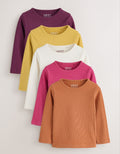 Purple/Green Long Sleeve Ribbed Tops 5 Pack