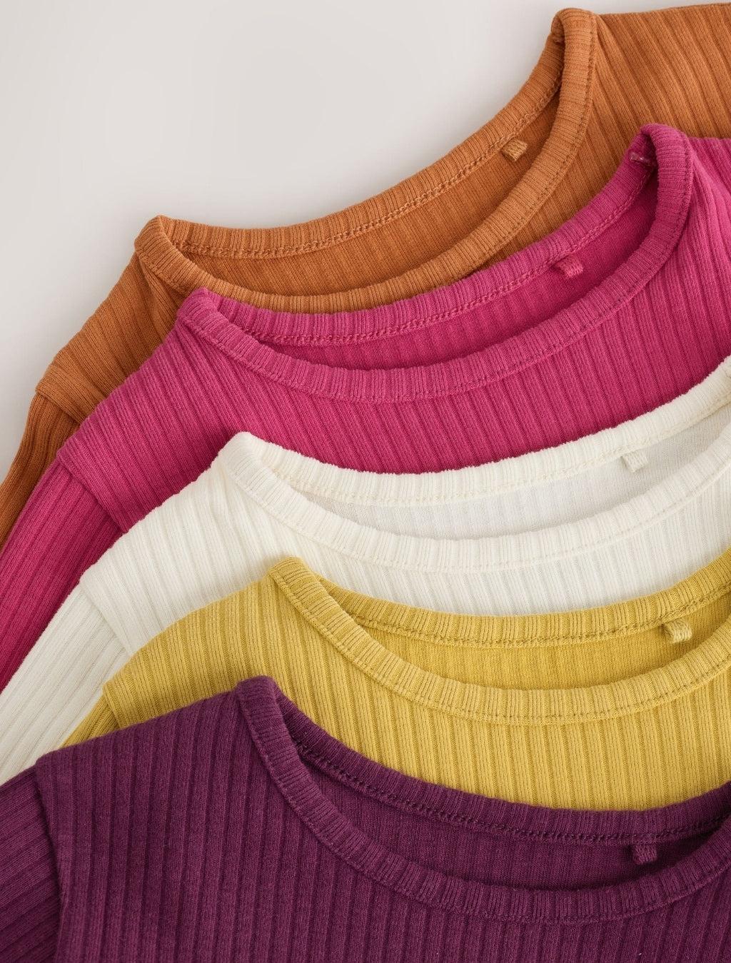 Purple/Green Long Sleeve Ribbed Tops 5 Pack