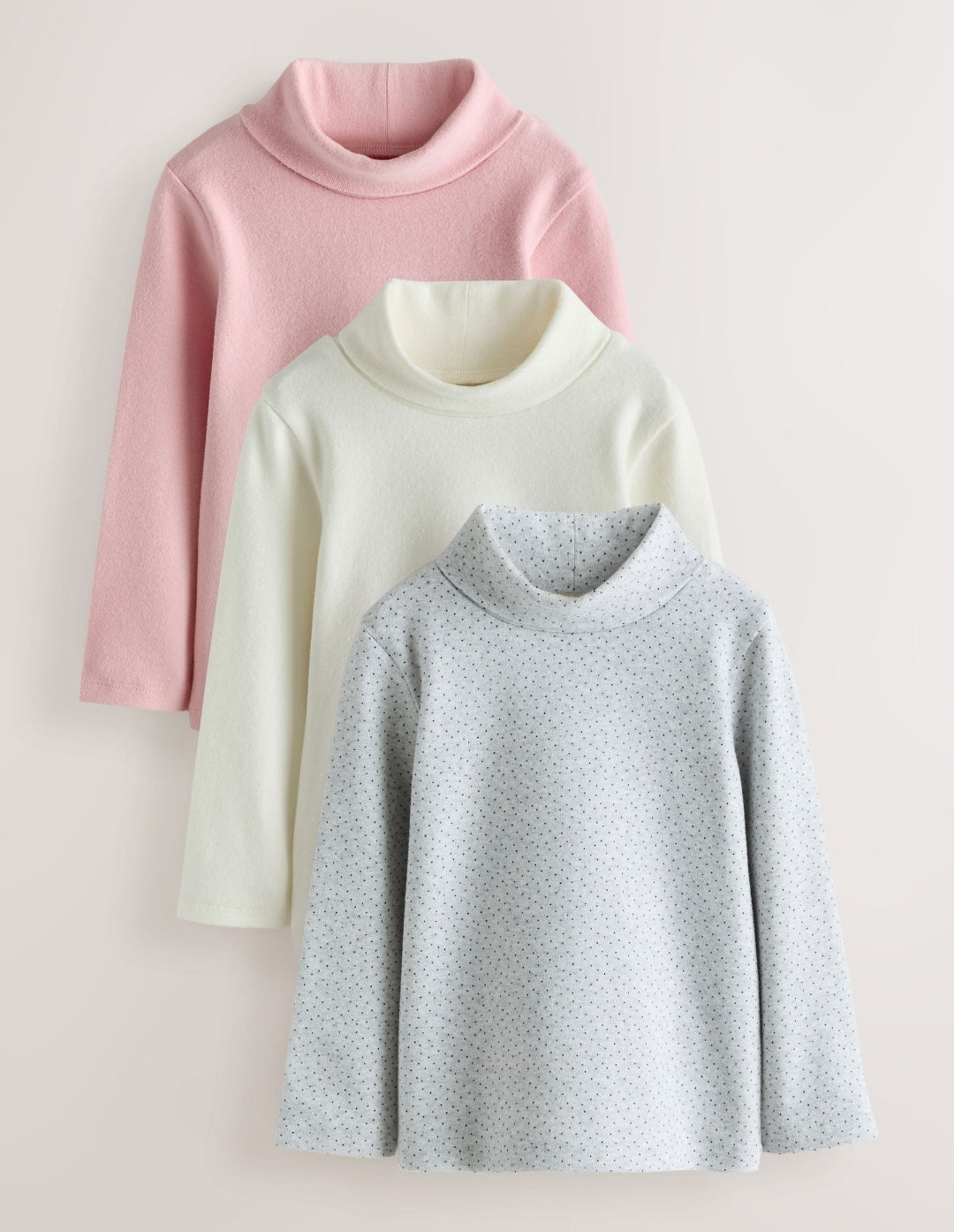 Cream/Pink/Grey Long Sleeve Roll Neck Tops 3 Pack
