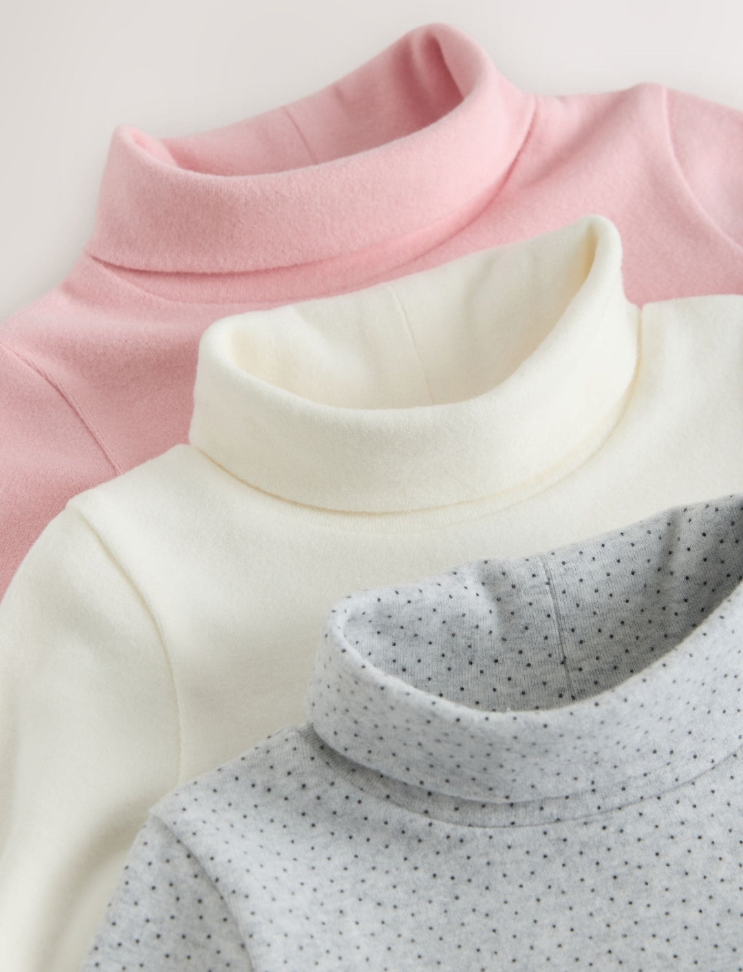 Cream/Pink/Grey Long Sleeve Roll Neck Tops 3 Pack