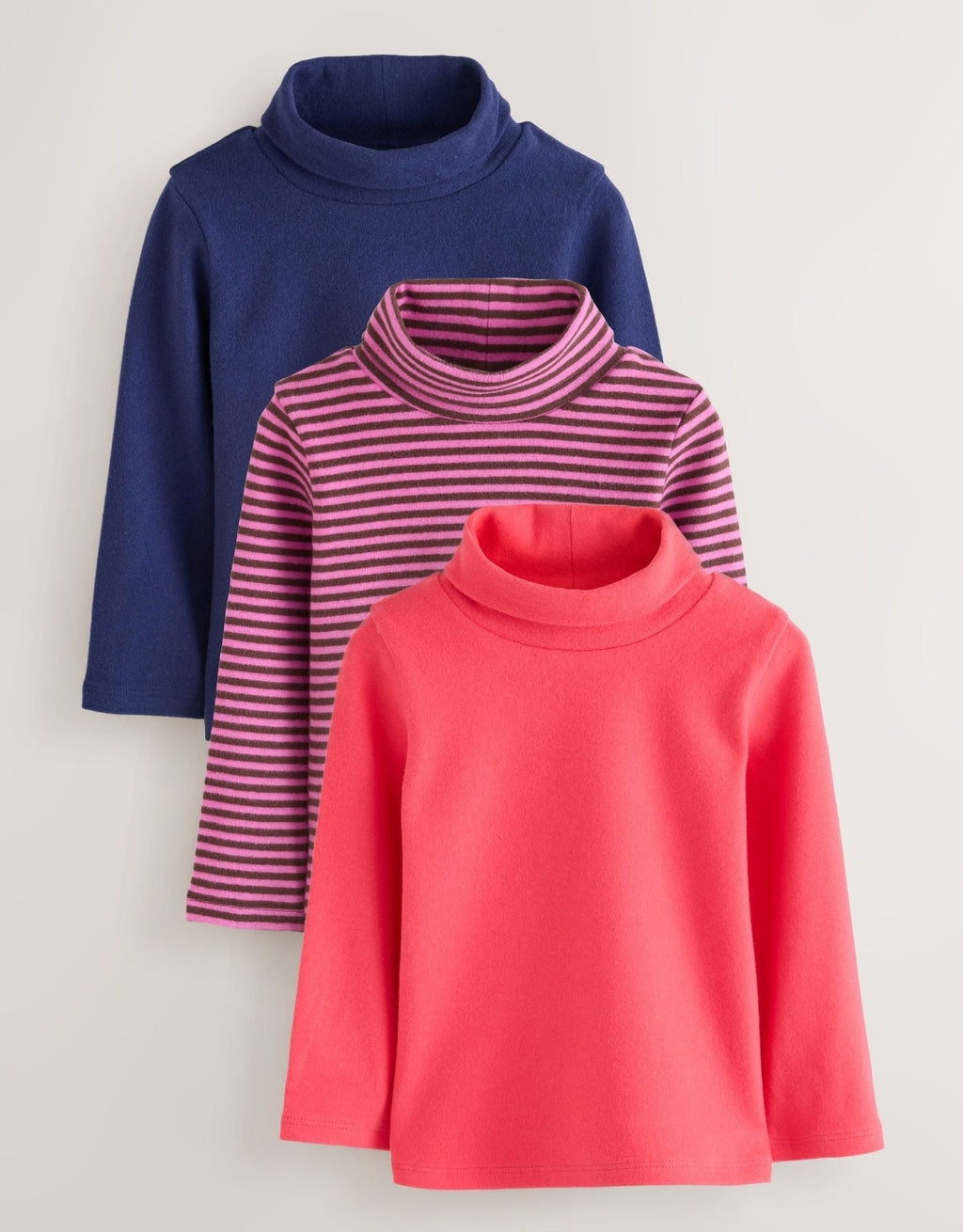 Navy/ Grey/ Purple Long Sleeve Roll NeckTops3Pack