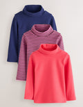 Navy/ Grey/ Purple Long Sleeve Roll NeckTops3Pack