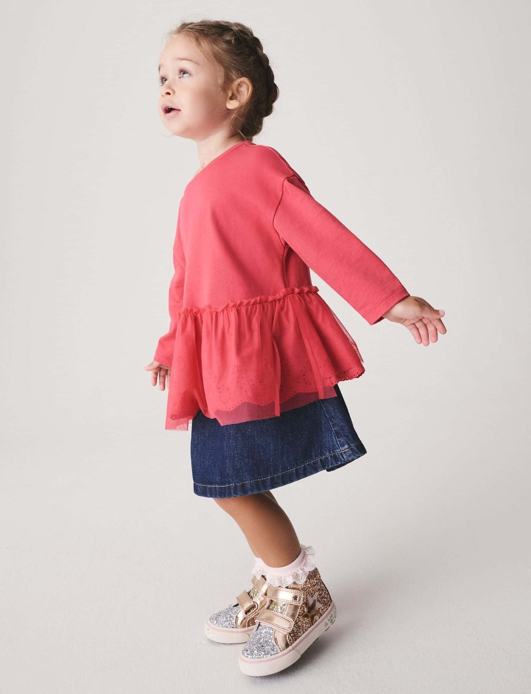 Pink Long Sleeve Mesh Hem Top