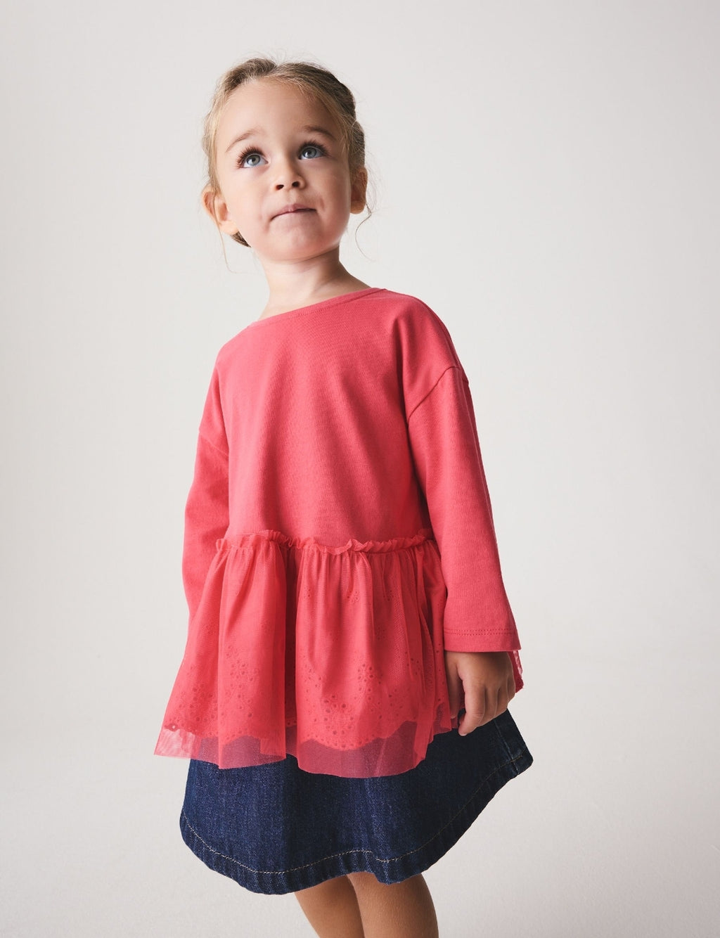 Pink Long Sleeve Mesh Hem Top