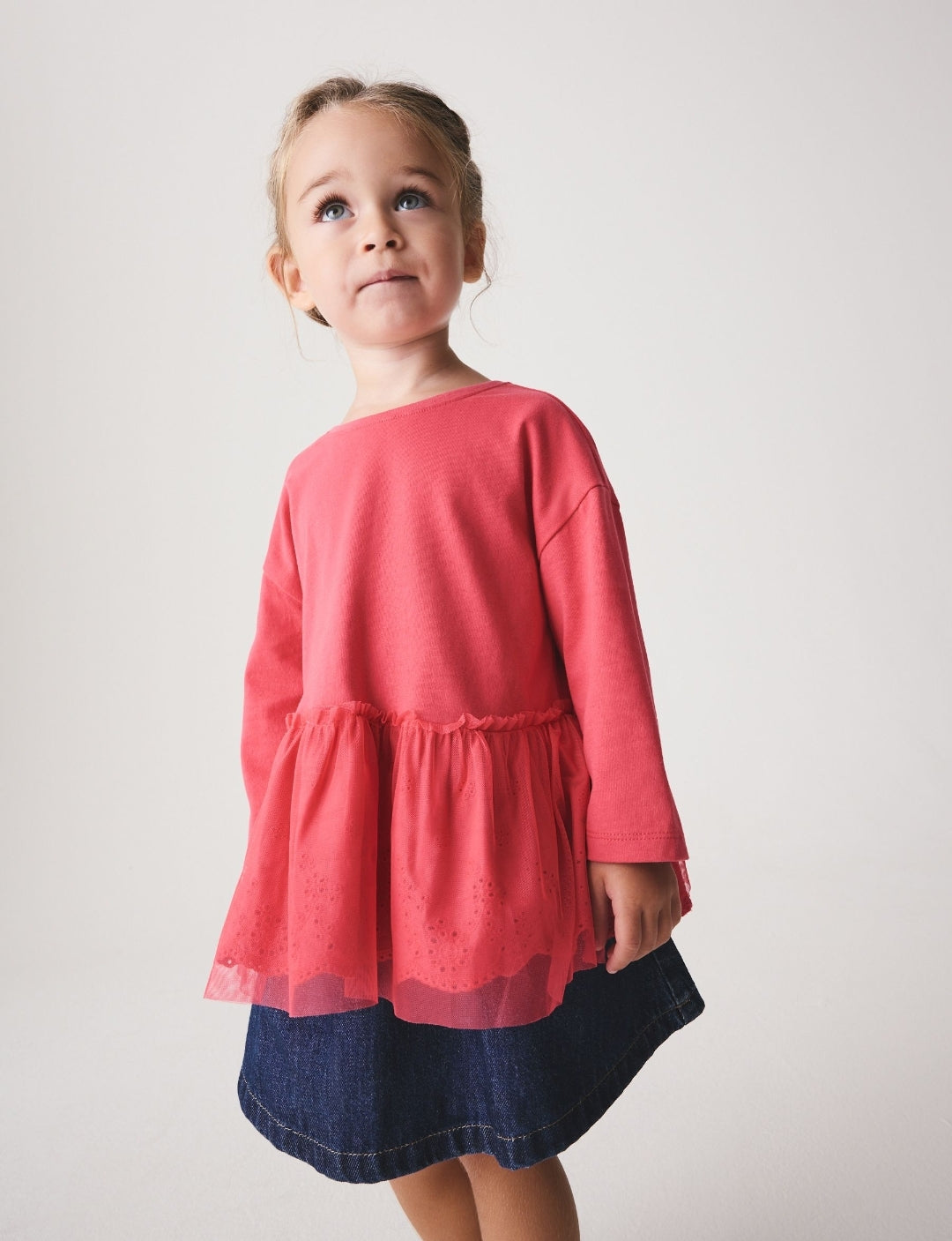 Pink Long Sleeve Mesh Hem Top