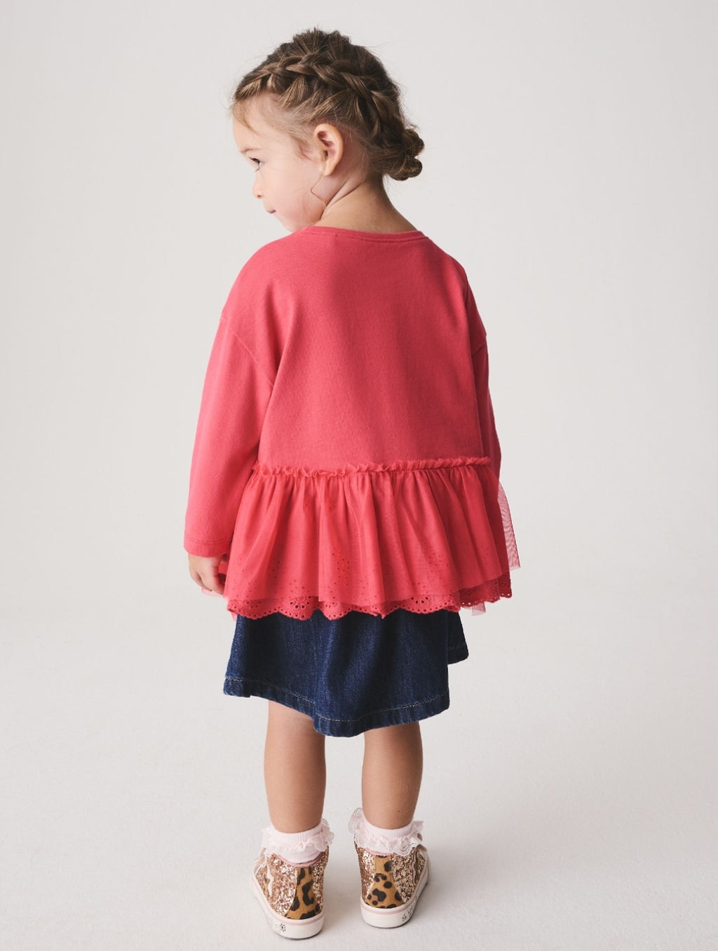 Pink Long Sleeve Mesh Hem Top