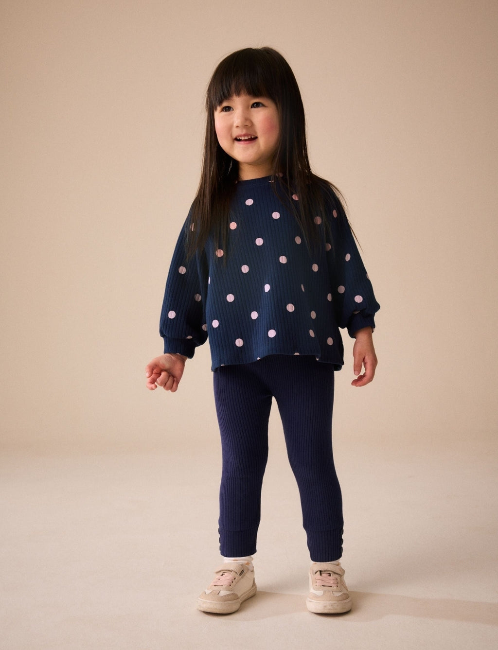 Navy Spot Long Sleeve Ribbed Raglan
Top