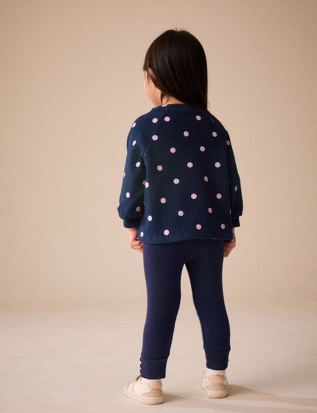 Navy Spot Long Sleeve Ribbed Raglan
Top