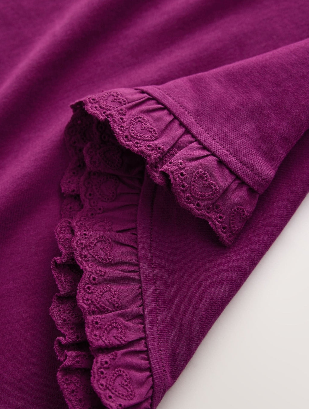 Burgundy Long Sleeve Broderie Hem Top