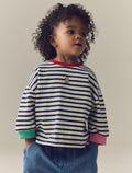 Navy Stripe Capybara Long Sleeve Cuffed Top