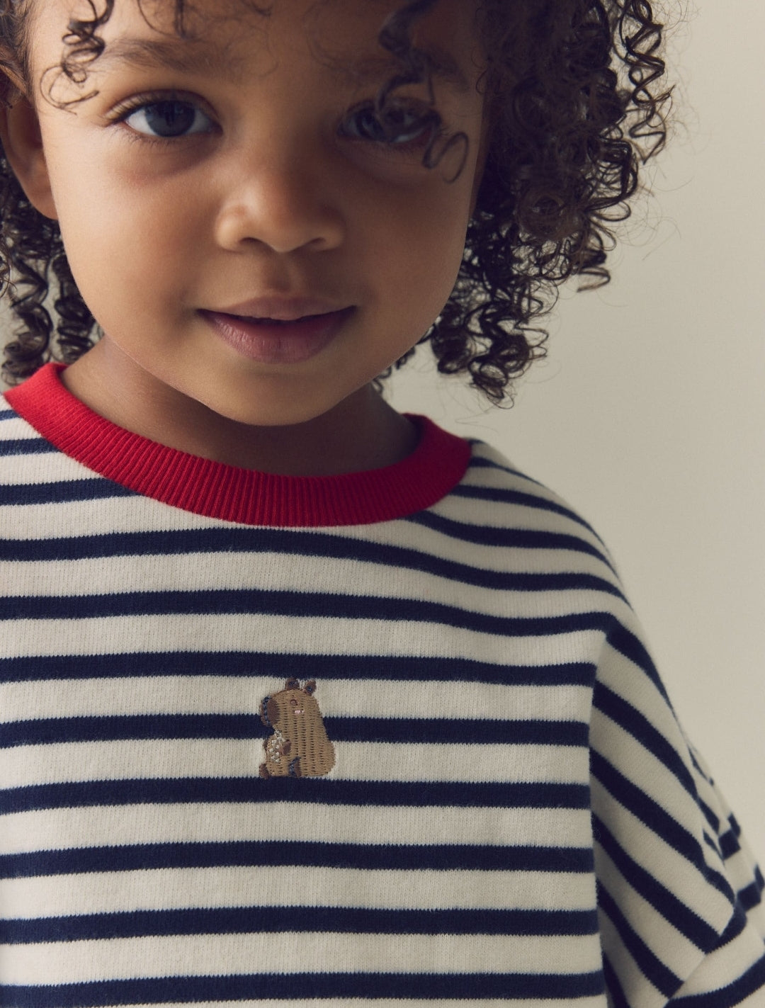 Navy Stripe Capybara Long Sleeve Cuffed Top