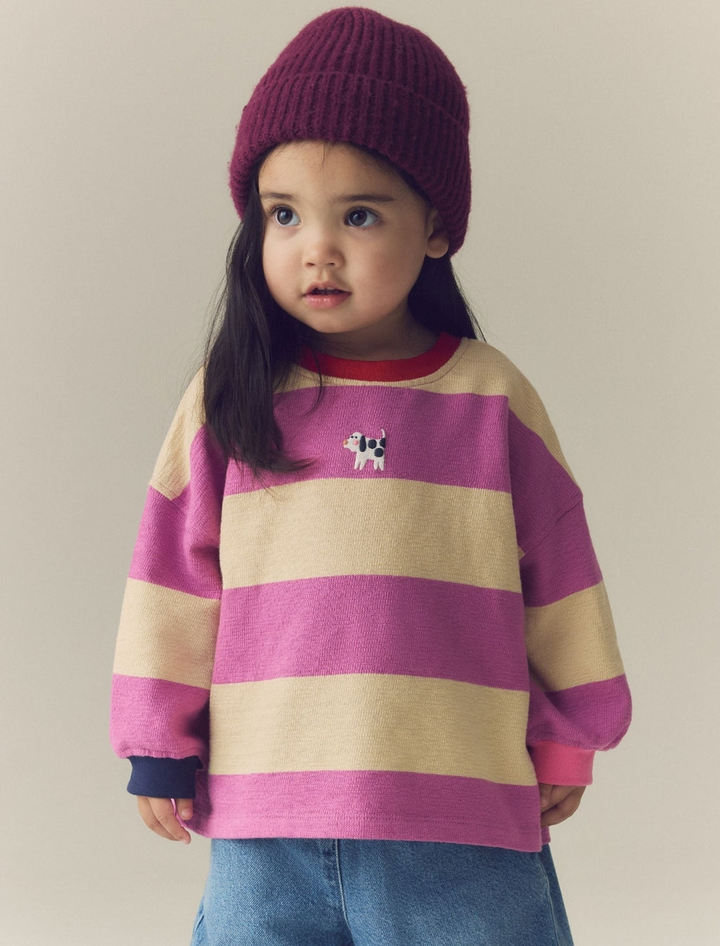 Purple Stripe Long Sleeve Cuffed Top