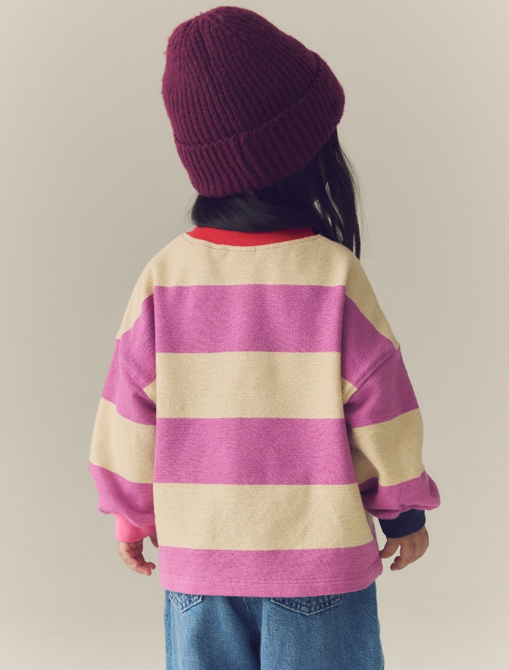 Purple Stripe Long Sleeve Cuffed Top