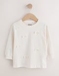 Ecru Bow Applique Long Sleeve Top