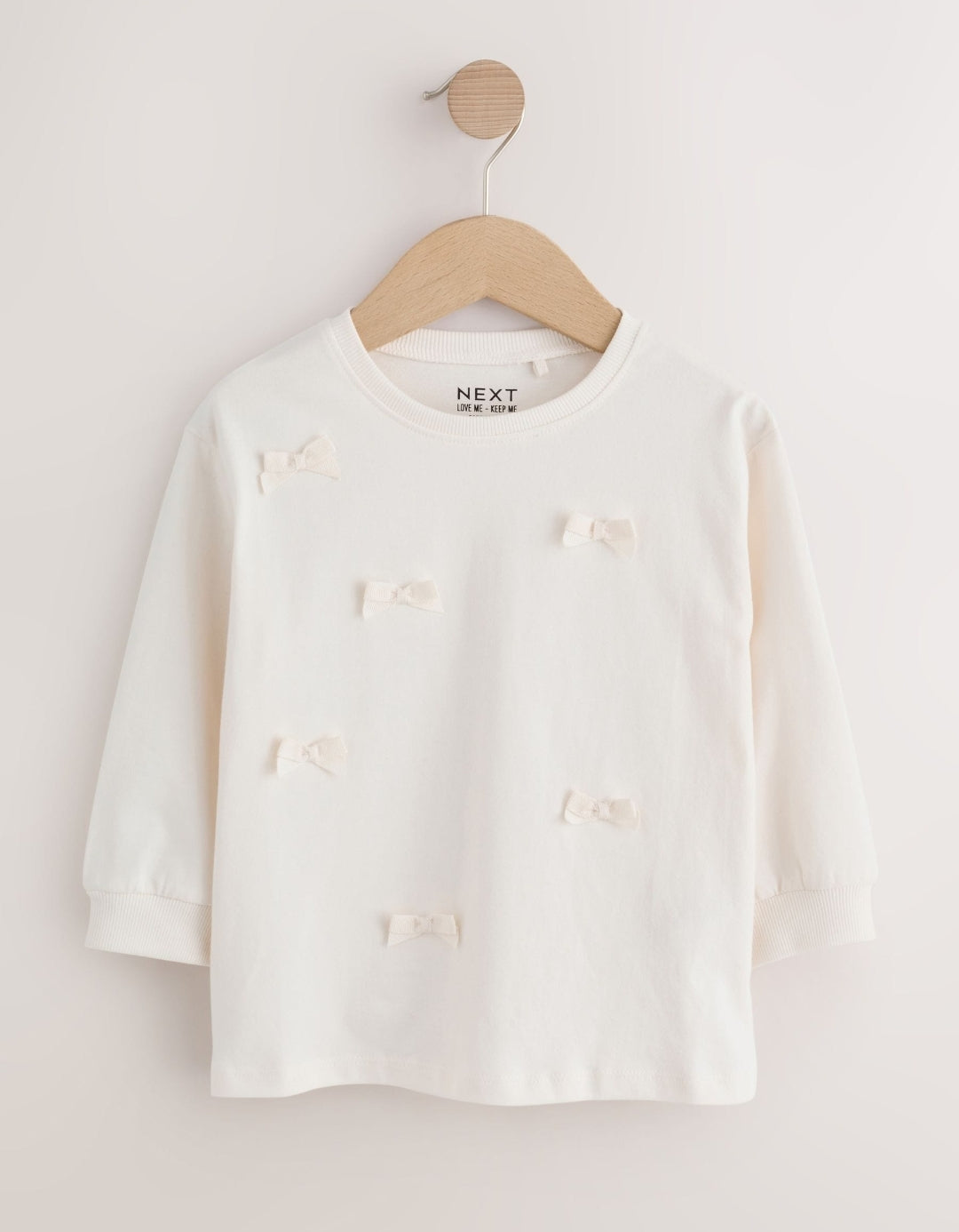 Ecru Bow Applique Long Sleeve Top