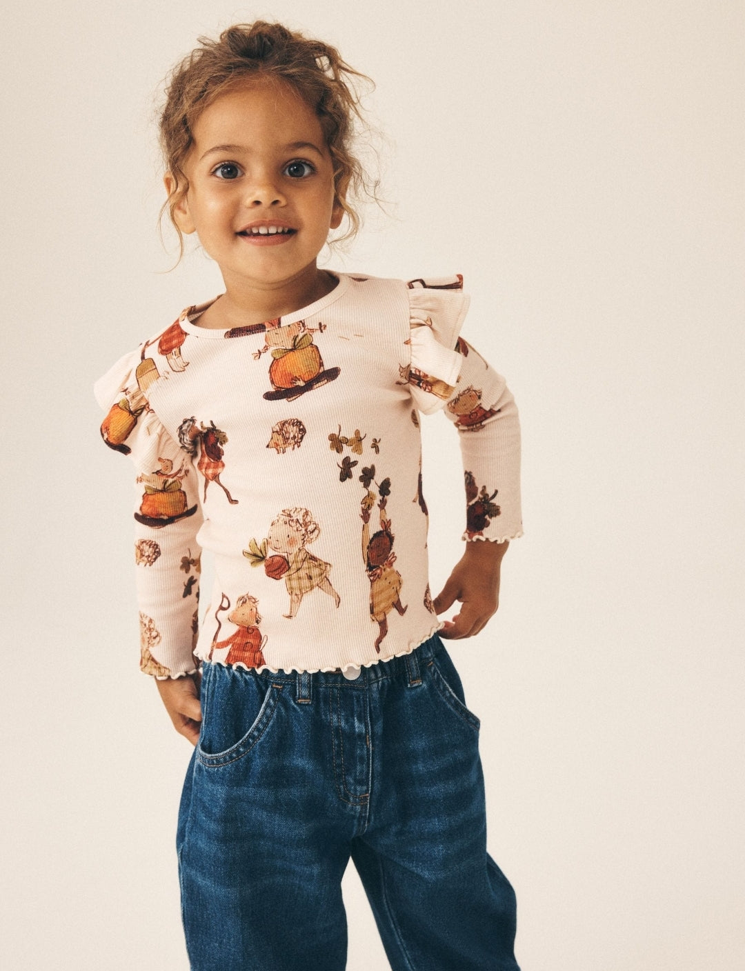 Cream Autumn Girls Rib Long Sleeve T-Shirt