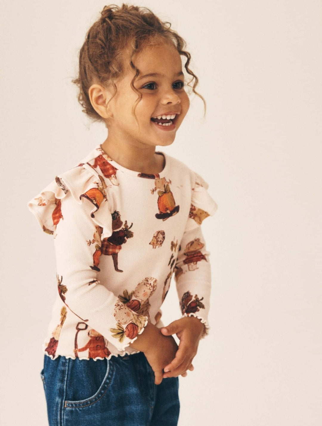 Cream Autumn Girls Rib Long Sleeve T-Shirt
