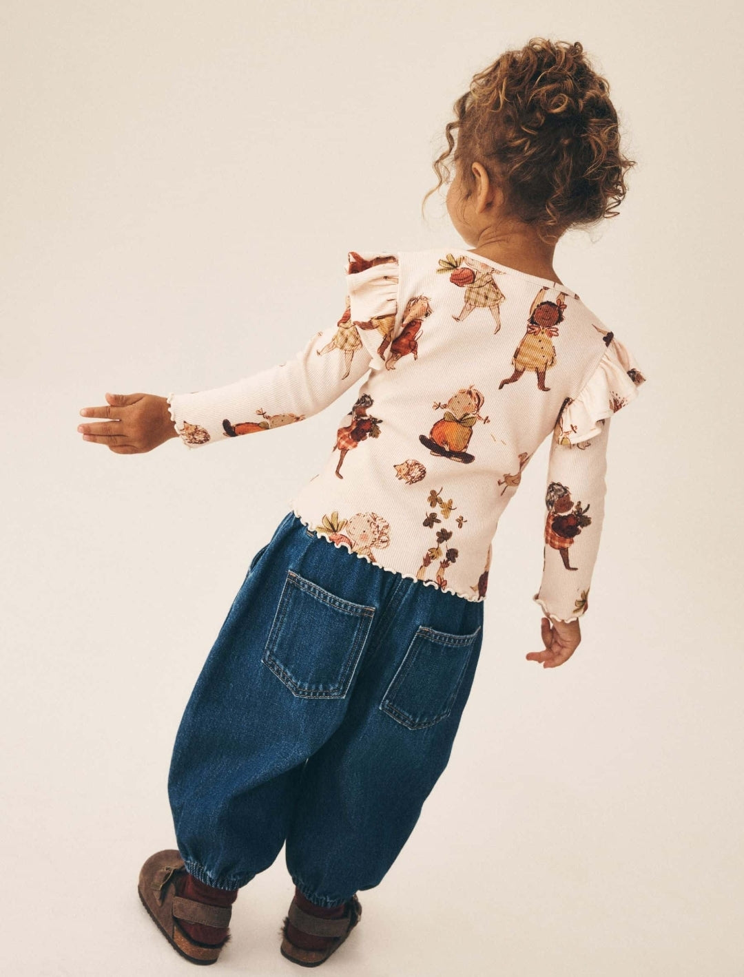Cream Autumn Girls Rib Long Sleeve T-Shirt