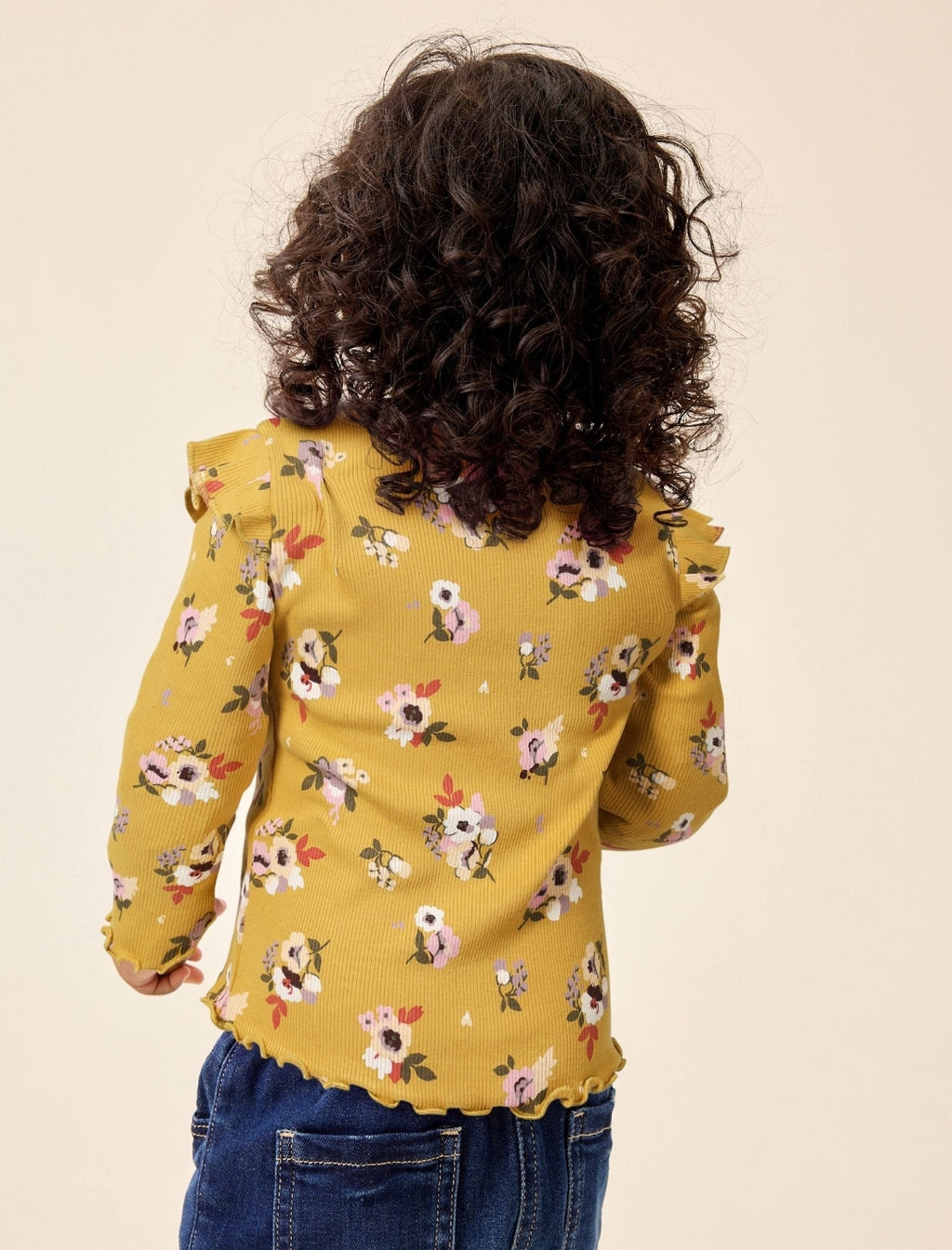 Green Pink Floral Rib Long Sleeve T-Shirt