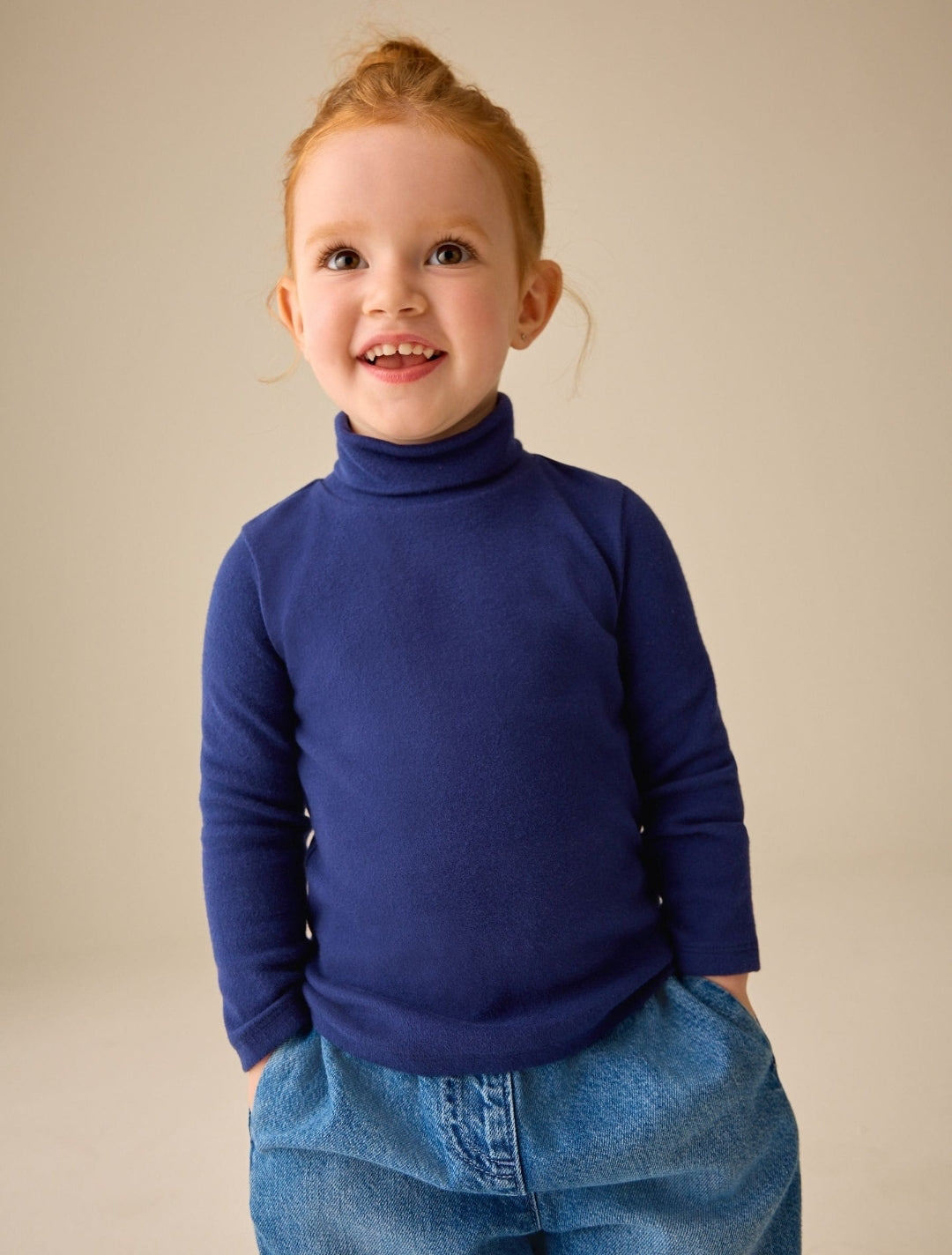 Navy Long Sleeve Roll Neck Top