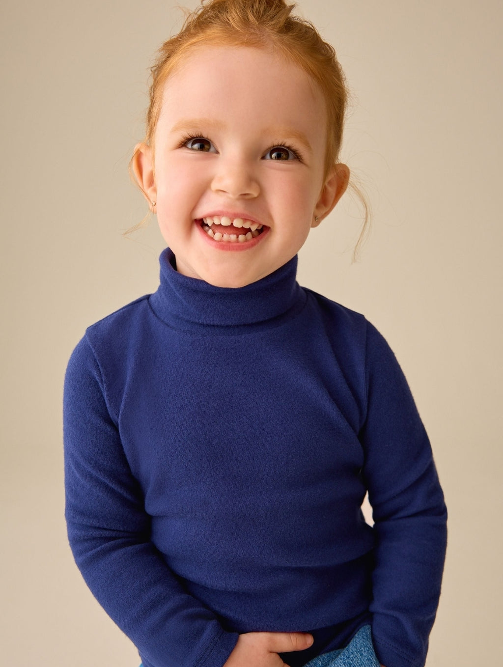 Navy Long Sleeve Roll Neck Top