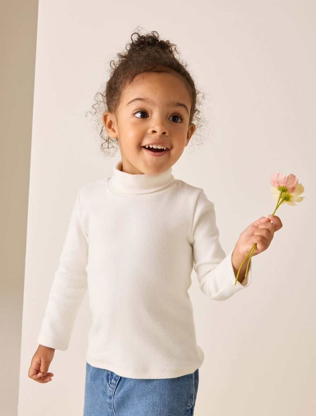 Cream Long Sleeve Roll Neck Top