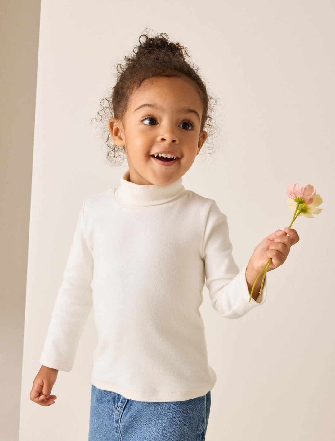 Cream Long Sleeve Roll Neck Top