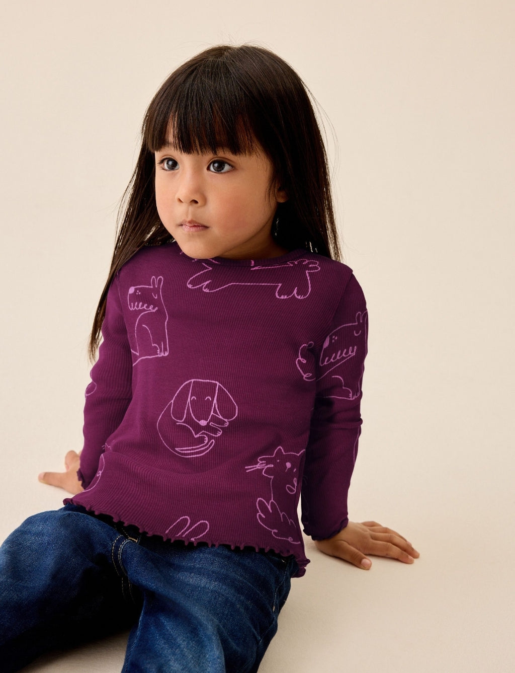 Burgundy Red Cat Dog Rib Long Sleeve T-Shirt