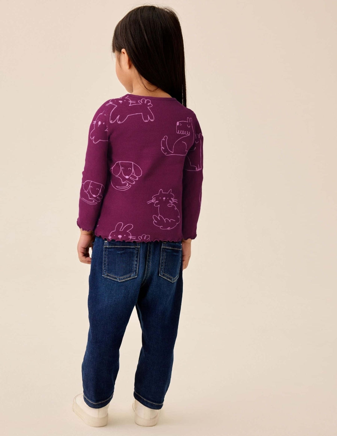 Burgundy Red Cat Dog Rib Long Sleeve T-Shirt