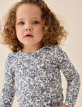 Ecru Blue Ditsy Floral Rib Long Sleeve T-Shirt