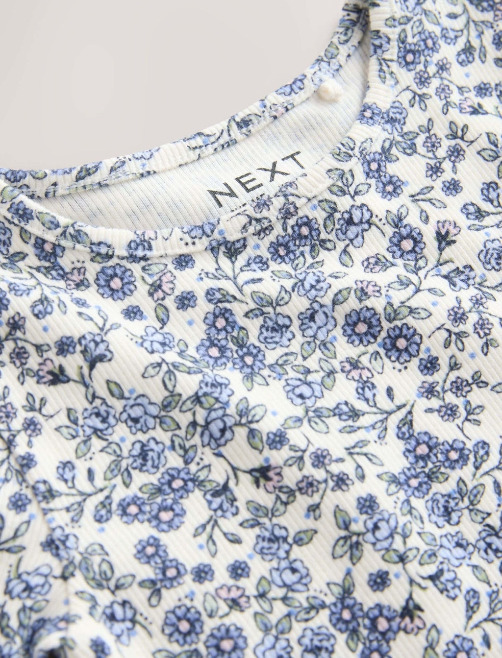 Ecru Blue Ditsy Floral Rib Long Sleeve T-Shirt