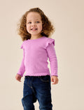 Lilac Purple Ribbed Long Sleeve Frill T-Shirt