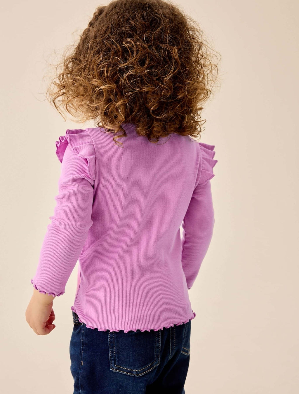 Lilac Purple Ribbed Long Sleeve Frill T-Shirt