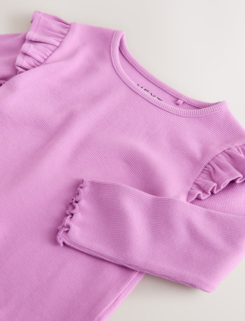 Lilac Purple Ribbed Long Sleeve Frill T-Shirt