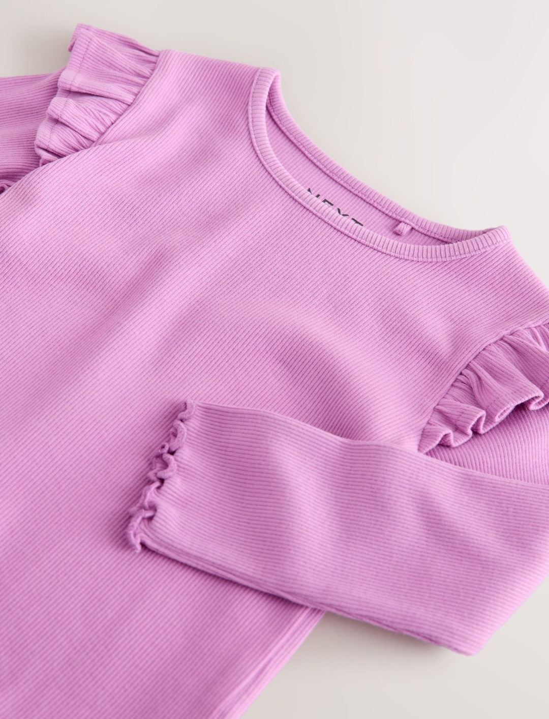 Lilac Purple Ribbed Long Sleeve Frill T-Shirt