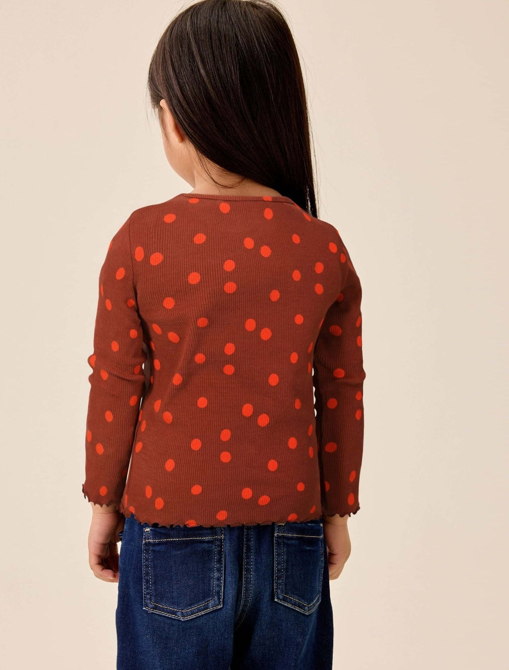 Brown Orange Spot Rib Long Sleeve T-Shirt