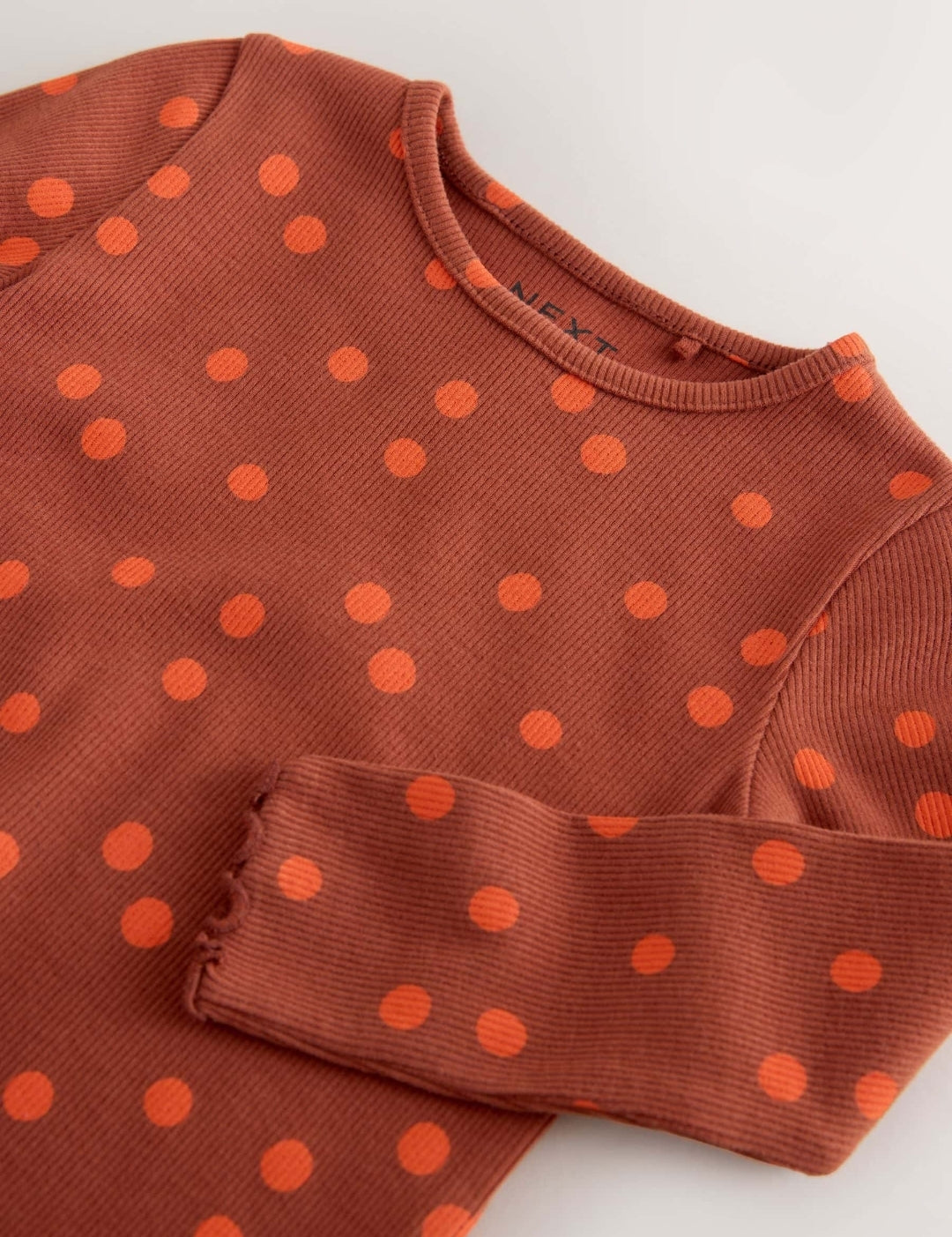 Brown Orange Spot Rib Long Sleeve T-Shirt