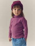 Pink Stripe Long Sleeve Roll Neck Top