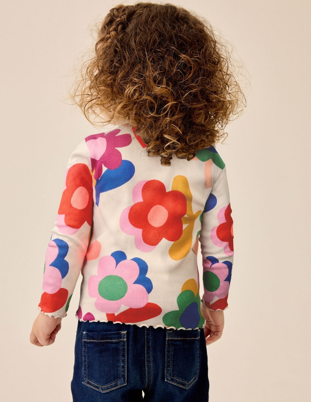 Pink Rainbow Flower Rib Long Sleeve T-Shirt