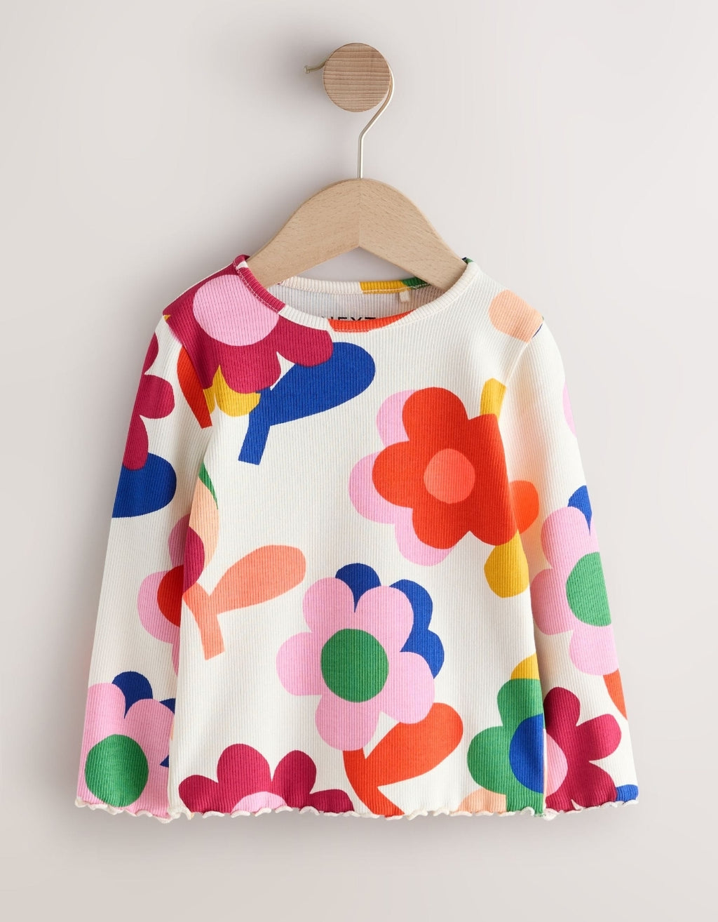 Pink Rainbow Flower Rib Long Sleeve T-Shirt