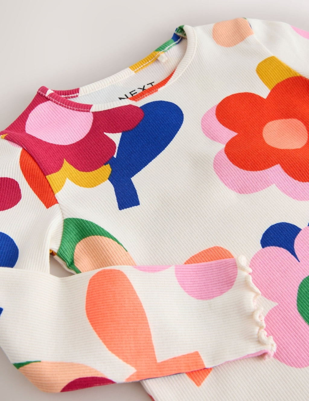Pink Rainbow Flower Rib Long Sleeve T-Shirt