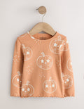 Orange Pumpkin Halloween Long Sleeve Ribbed Top