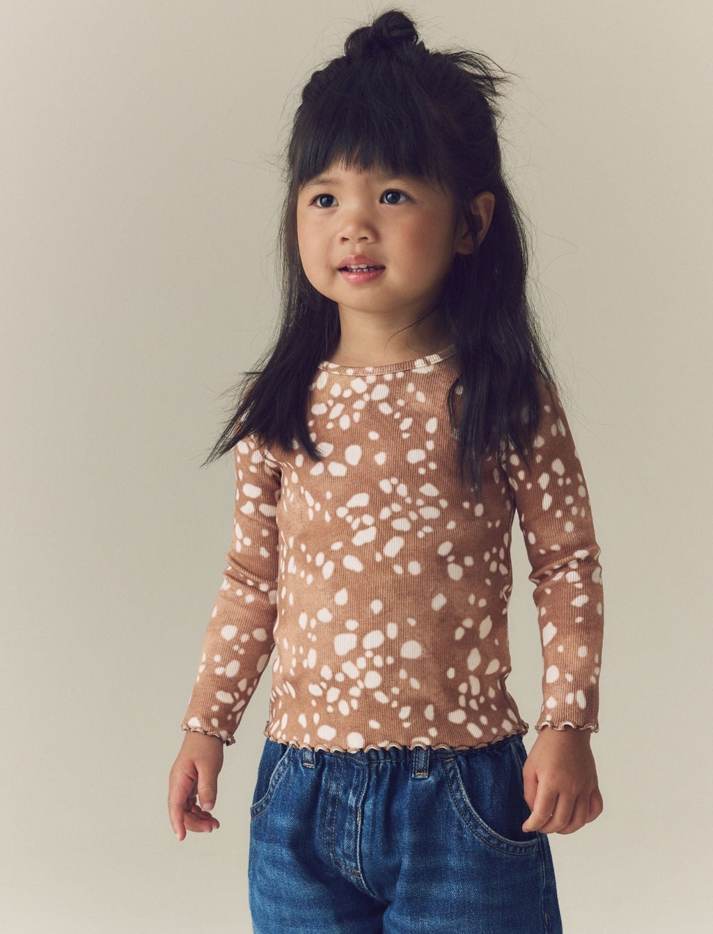 Deer Print Rib Long Sleeve T-Shirt
