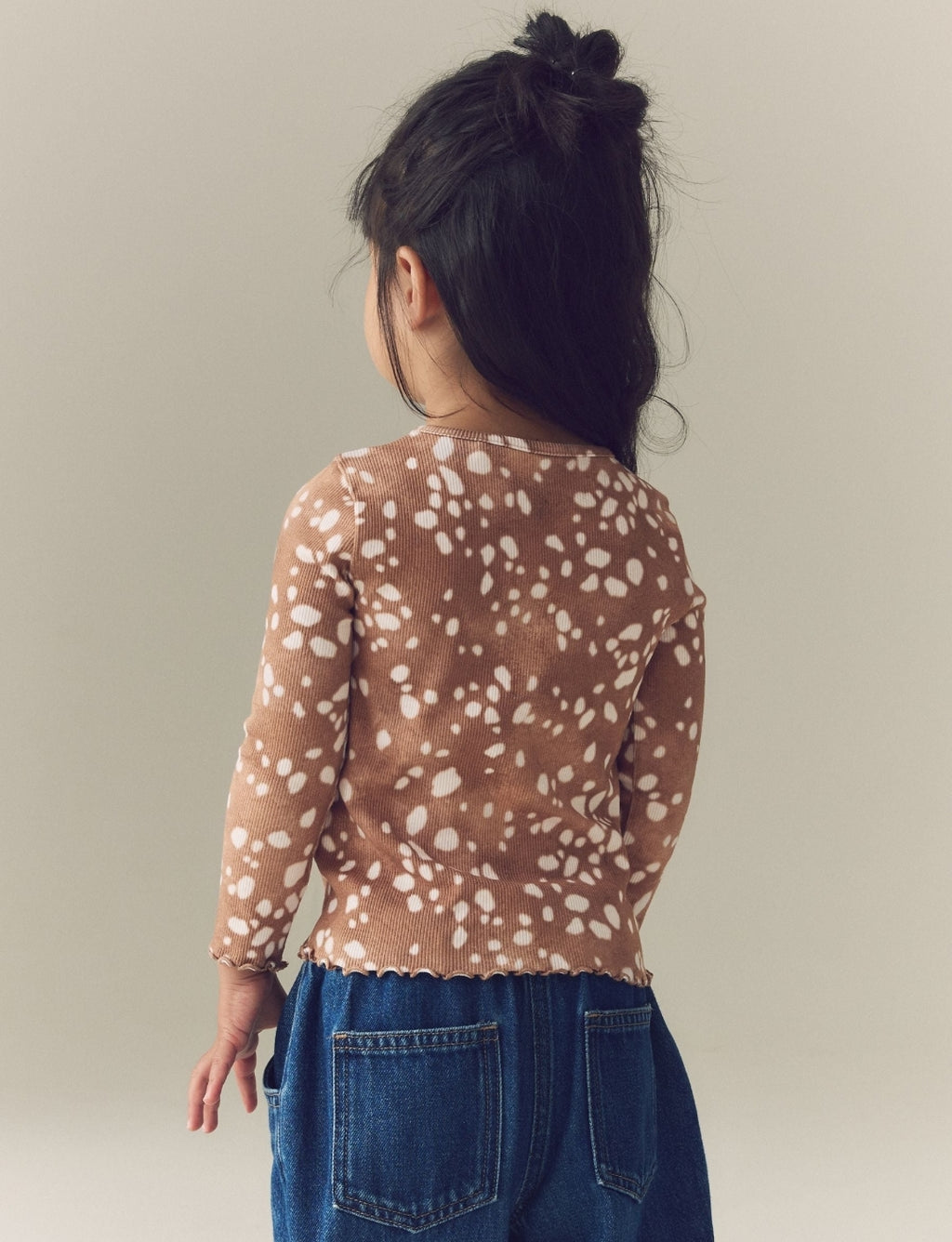 Deer Print Rib Long Sleeve T-Shirt