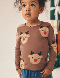 Brown Reindeer Long Sleeve Ribbed Top