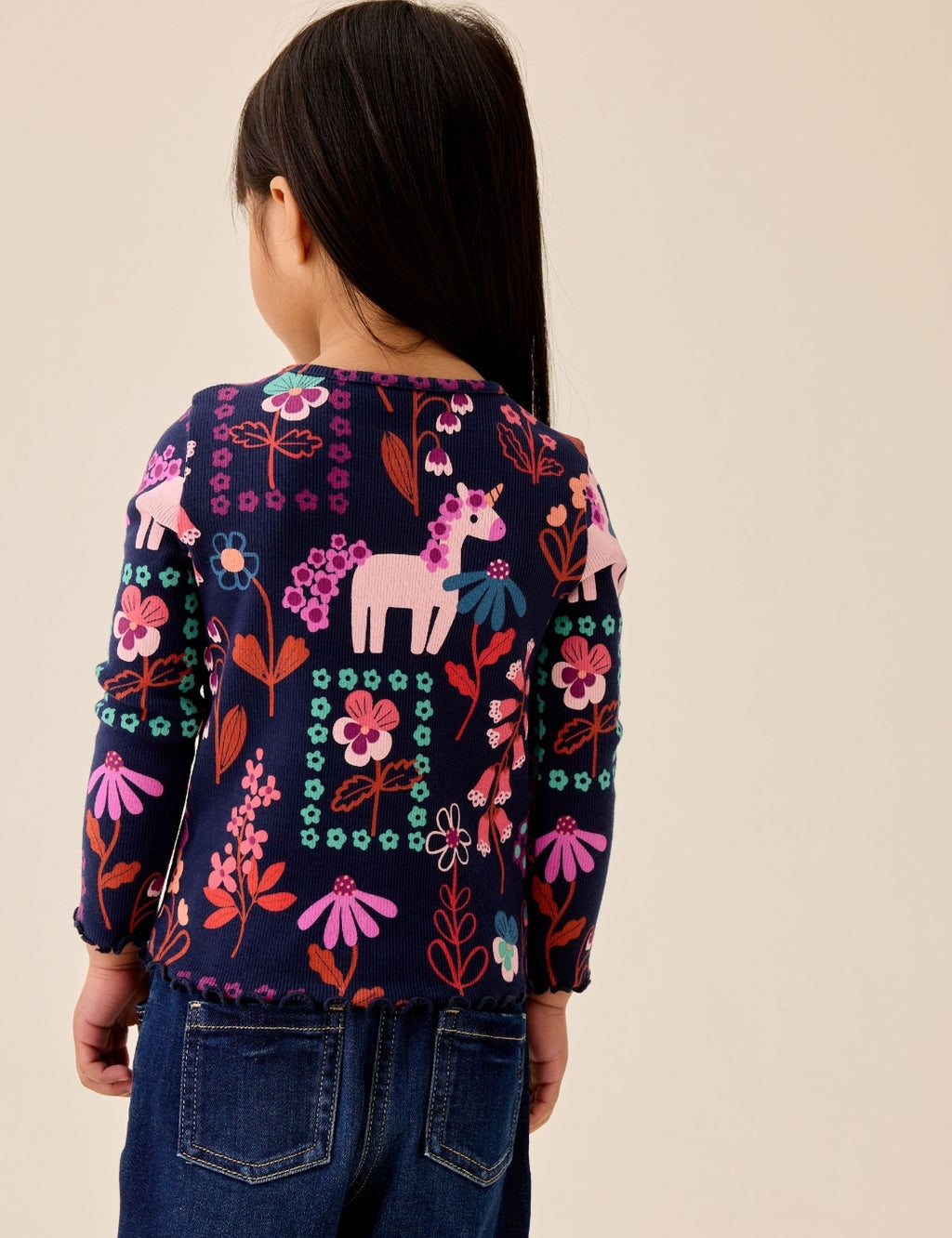 Navy Unicorn Rib Long Sleeve T-Shirt